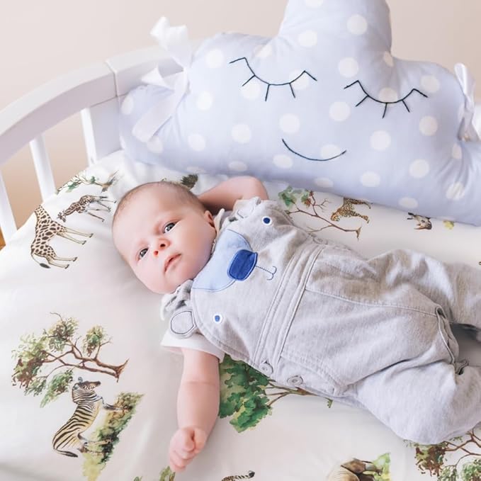 4 Pack Safari Jungle Animals Neutral Unisex Fitted Nursery Baby Sheets Set Toddler Mattress Sheets for Baby Boys or Girls (Bassinet Sheets)