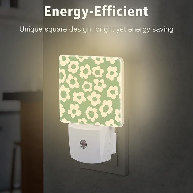 Vintage Groovy Flowers Night Lights Plug into Wall for Girls Boys Room, Night Lights LED Lamp with Dusk to Dawn Sensor Nightlight for Bedroom Kitchen Bathroom Hallway Home Wall Decor