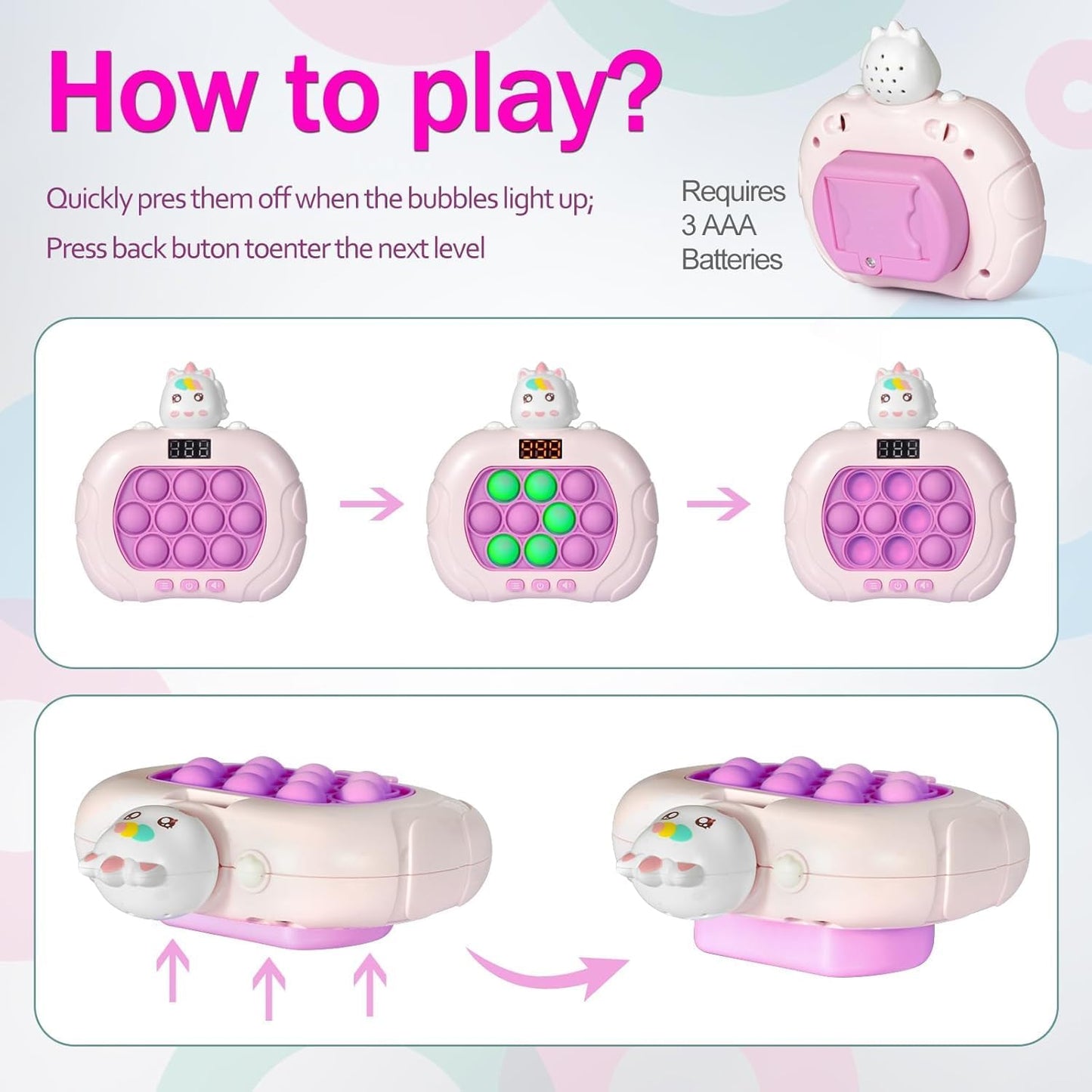 Fast Push Game Pop Fidget Toys for Kids Adults, Handheld Puzzle Game Sensory Toys with LED Screen, Quick Push Light Up Game Gifts for 3-12 Year Old Girls Boys