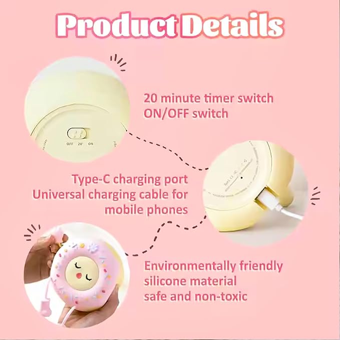 Cute Donut Night Light for Kids,Silicone Nursery Nightlight, Touch Control USB Rechargeable Lamps Breastfeeding Sweet Kawaii Dorm Room Decor Christmas Gift Baby Kids Girls Teens,White