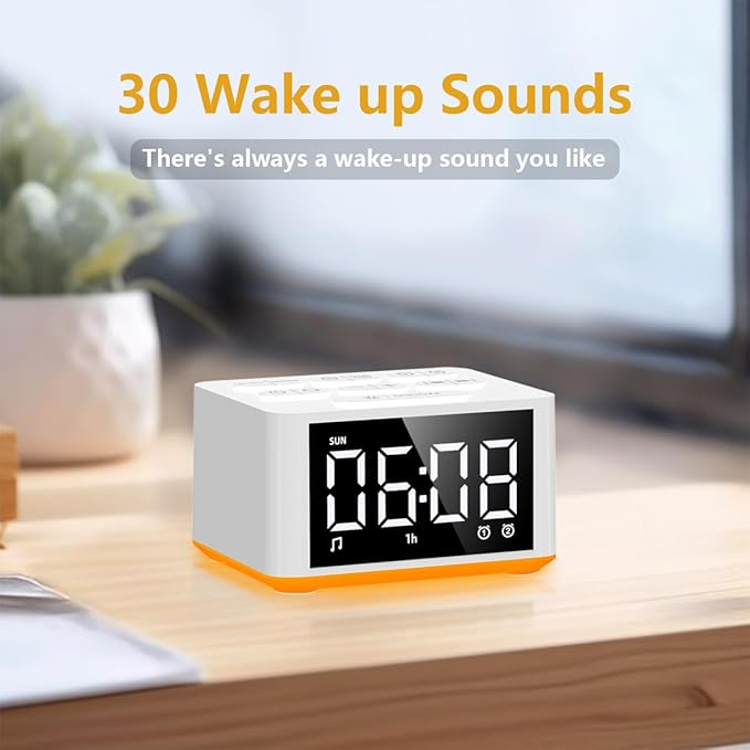 【3 in 1】 Sound Machine Dual Alarm Clock Night Light White Noise Machine 27 Sleeping Sounds for Adults Kids Precise 32 Level Volume Sleep Timer Memory Function Digital Clock with 30 Wake Up Sounds