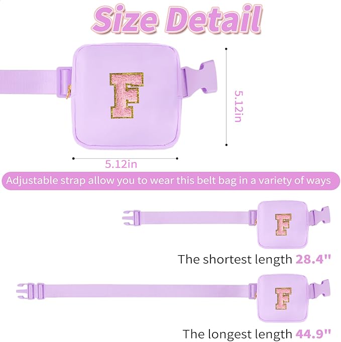 Mini Belt Bag Fanny Pack with Initials Letter Patch Small Crossbody Bags Cute Stuff Birthday Gifts for Teenager Girls Trendy Stuff for Teens - F,Lavender