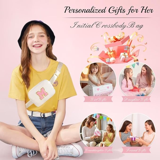 YOOLIFE Birthday Gifts for 4 5 6 7 8 9 10 11 12 13 14 Year Old Girls - Initial Fanny Pack Belt Bag Purse for Girls Teens Daughter Sister Niece, Personalized Trendy Stuff for Teen Girl Kids | Purple V