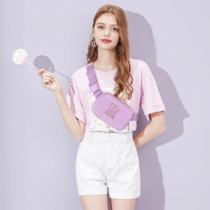 Gitus Gifts for 8 9 10 11 12 Year Old Girls Belt Bag Fanny Pack Crossbody Bags with Initial Letter Patch Cute Stuff Birthday Gifts for Teen Girls Women Personalized Trend Stuff (Lavender-H)