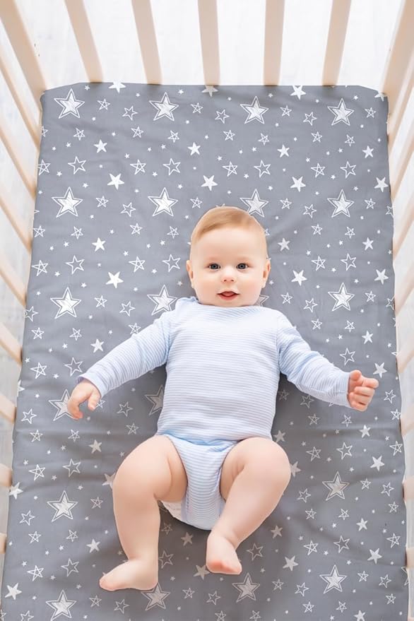 4 Pack Star and Moon Neutral Unisex Fitted Baby Sheets Set for Baby Boys or Girls (Crib Sheets)