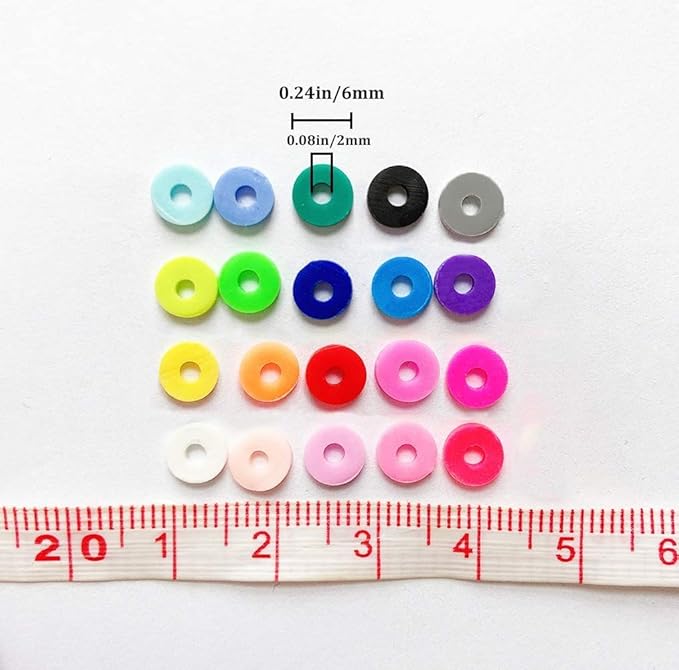 7800 Pcs Clay Beads for Bracelet Making，24 Colors Flat Round Polymer Clay Bead 6mm Spacer Heishi Beads with Pendant and Jump Rings Letter Bead for Bracelets Necklace Earring DIY Craft