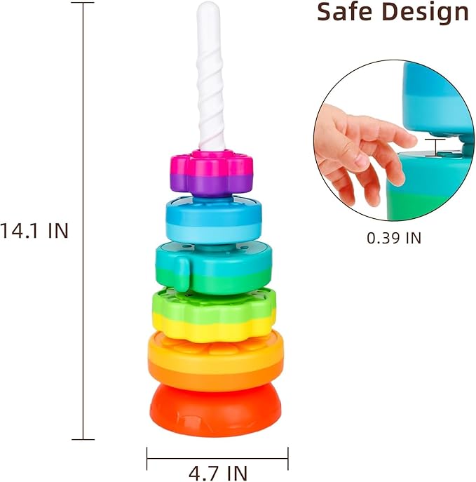 Educational Baby Spinning Stacking Toy, Stacking Rings Baby Toy, Montessori Learning Toys for Toddlers, Fine Motor and Sensory Toys for Kids, Gift for Baby Girls Boys Age 12+ Months