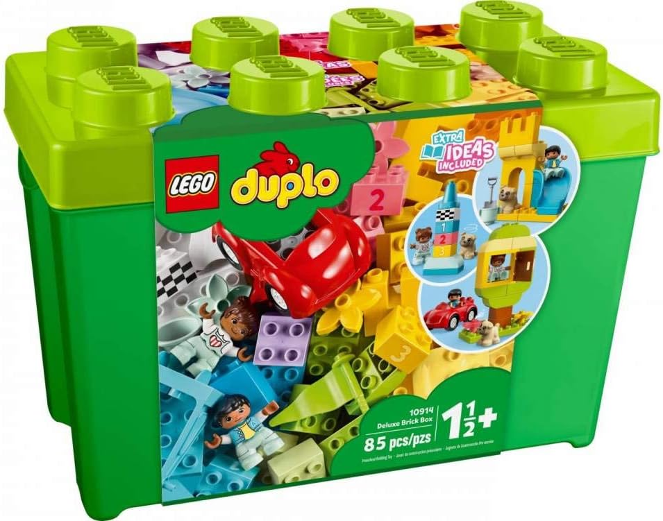 LEGO DUPLO Classic Deluxe Brick Box 10914 Starter Set - Features Storage Box, Bricks, Duplo Figures, Dog, and Car, Creative Play, Great Early Learning Toy for Toddlers Ages 18+ Months