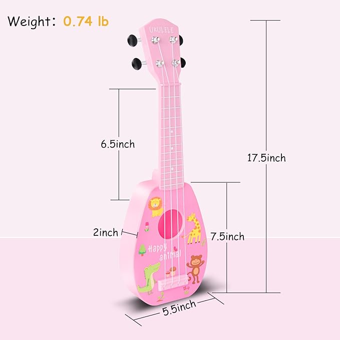 YOLOPARK 17" Kids Toy Guitar for Girls Boys, Mini Toddler Ukulele Guitar with 4 Strings Keep Tones Can Play for 3, 4, 5, 6, 7 Year Old Kids Musical Instruments Educational Toys for Beginner (Pink)