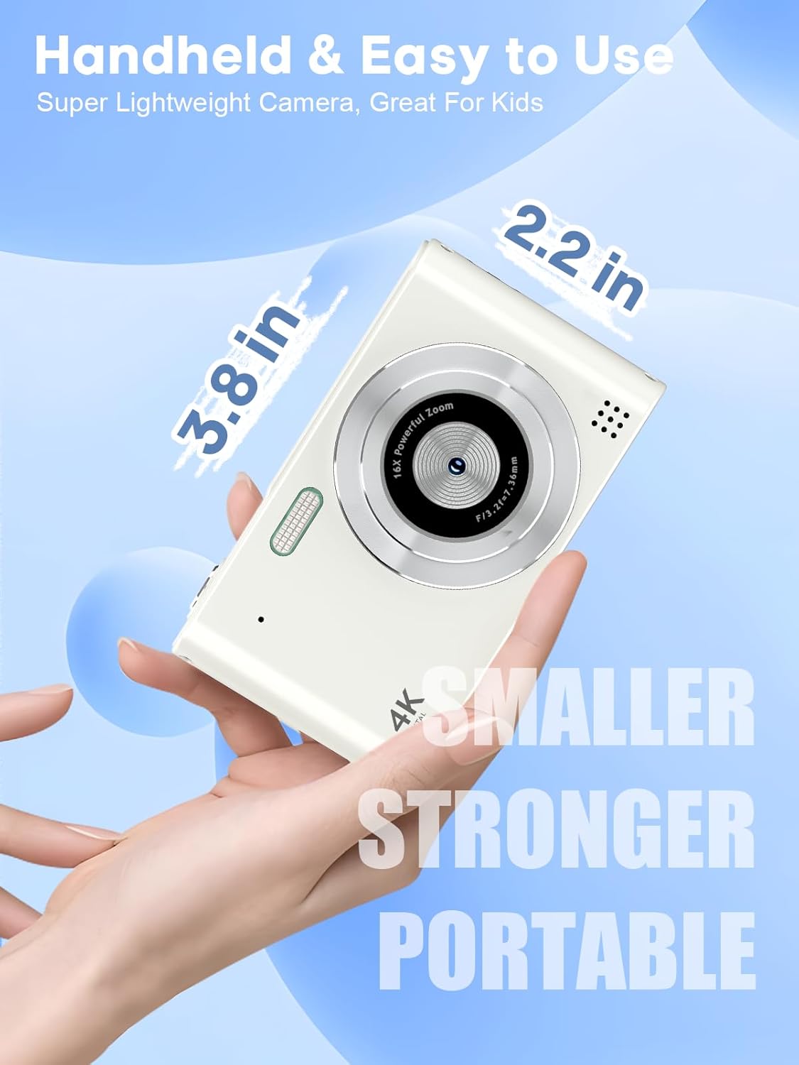 Digital Camera, 44MP Full HD 1080P Point and Shoot Camera with 64GB Card, Anti Shake 16X Zoom Compact Volg Cameras, Portable Small Camara Gift for Kids, Ages Teen Girl Boy - White