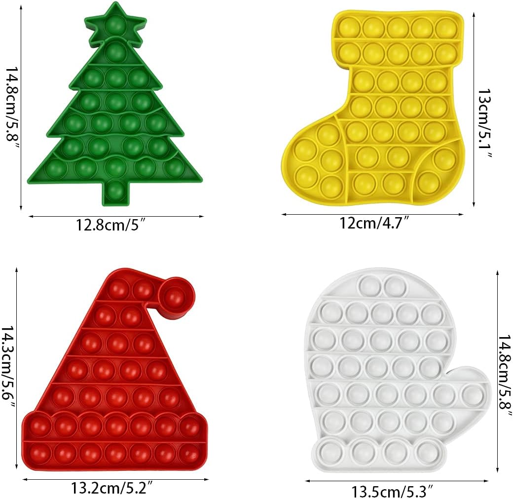 Jofan 4 Pack Christmas Fidget Sensory Pop Toys Pack for Kids Girls Boys Toddlers Christmas Stocking Stuffers Party Favors Gifts Stress Relief