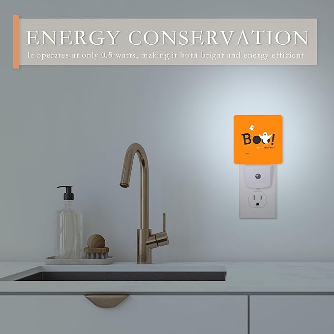 Happy Halloween Night Light,Boo! Ghost Night Lights Plug into Wall for Boys Girls Bedroom Decorative Half Round Nightlight Led Lamp 0.5W Sleep Friendly