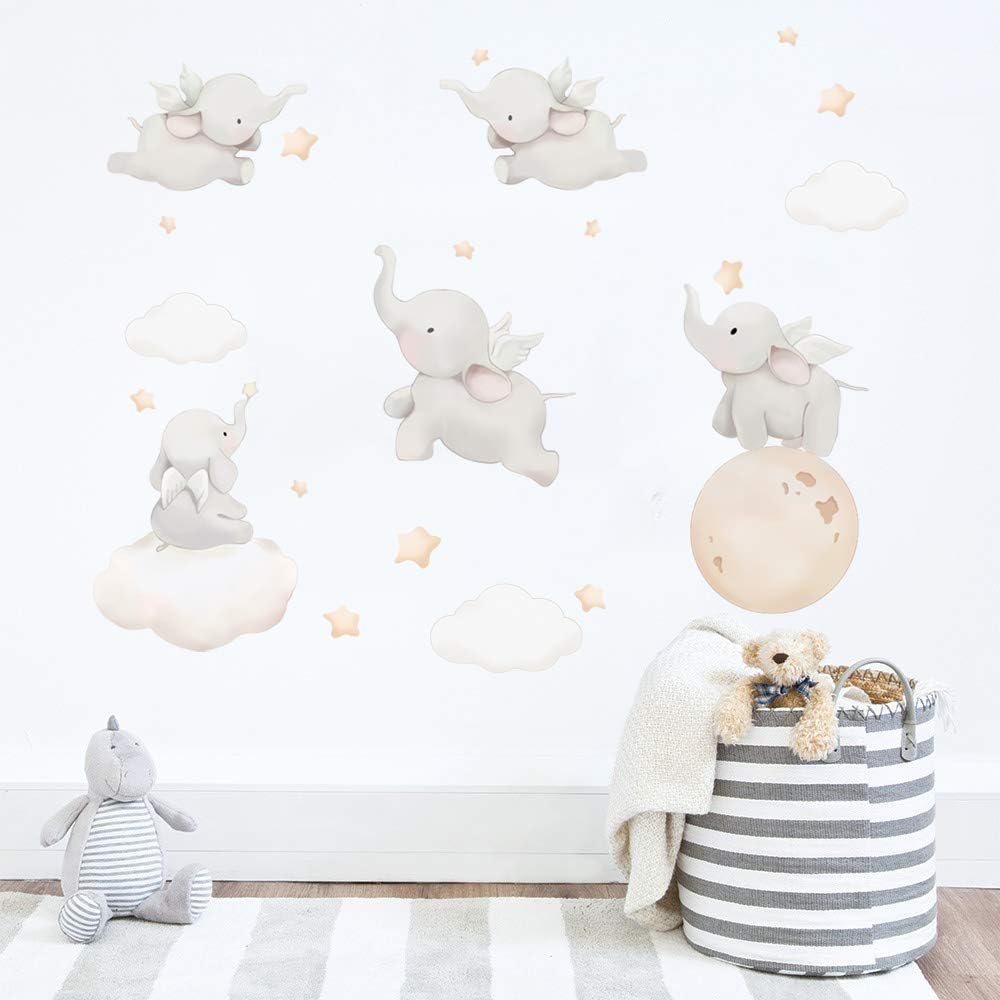 Runtoo Elephant Wall Decal Kids Animals Art Wall Stickers Baby Nursery Bedroom Space Wall Décor