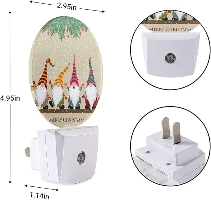 EKOBLA Gnome Night Light Christmas Winter Decorative Santa Elf Snowflakes Plug in Nightlights Home Dusk to Dawn Smart Sensor LED Lamp for Men Women Boys Girls Gift
