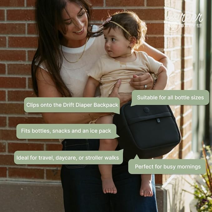 Parker Baby Drift Neoprene Insulated Baby Bottle Cooler | Soft & Waterproof Snacks & Breast Milk Cooler Travel Bag w/Insulated Interior | Attaches to Backpacks & Strollers | Modern & Neutral Colors