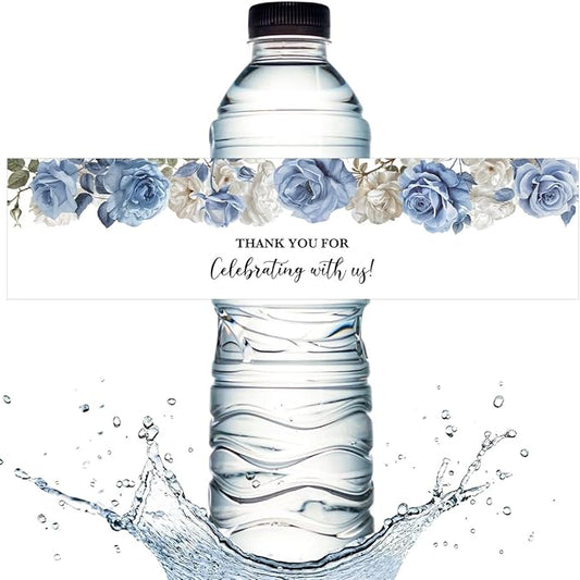 100PCS Wedding Water Bottle Labels Waterproof Greenery Floral Wraps Sticker for Water Bottle Baby Shower Bottle Label for Bridal Shower Party Thanks A13