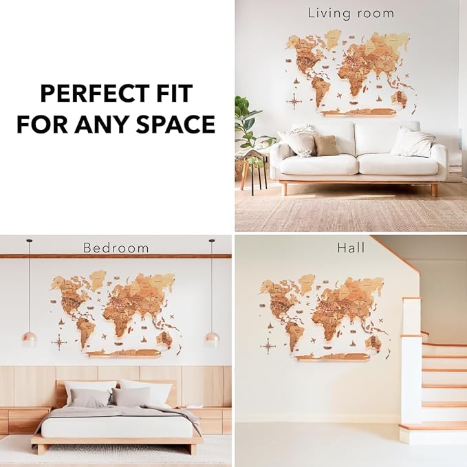 Enjoy The Wood 3D Wood World Map LED 3.0 Wall Art Modern Home Decor Gifts LED Lighting Wall Decor Housewarming Gift (Oak)