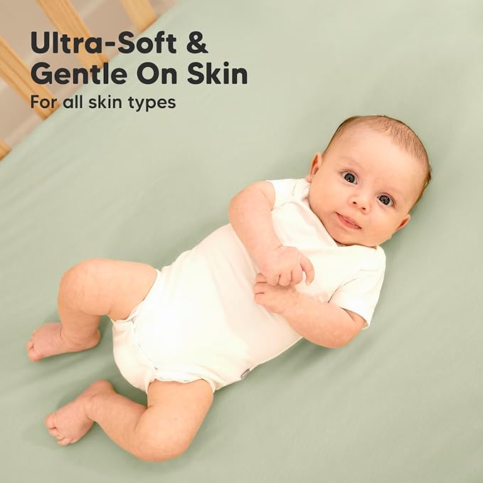 2-Pack Waterproof Baby Crib Sheets for Boys, Girls - 52x28 Viscose Derived from Bamboo Toddler Bed Sheet Neutral, Fitted Crib Mattress Protector Cover for Baby Bedding, Soft & Gentle (Avocado)