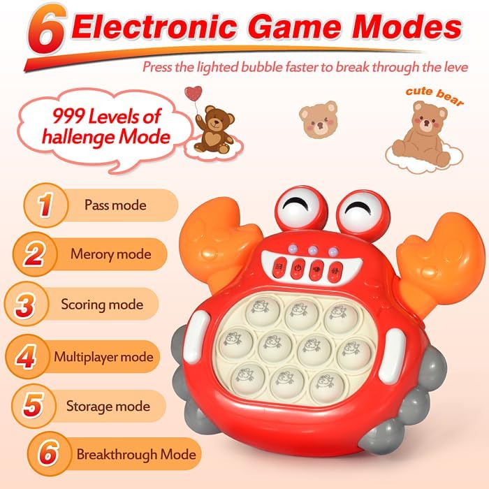 Quick Push Game Fidget Toys for Kids, Quick Push Pop Game 6 Modes Games, Fast Push Bubble Game, Pop Game Fidget Sensory Toys, Christmas Birthday Gifts for 3-12 Year Old Girls Boys