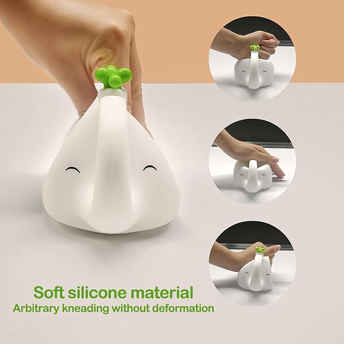 S NMT Cute Elephant Silicone Night Light LED Novelty Lamp 3 Level Dimmable Nursery Nightlight USB Rechargeable Timing Sleeping Lamp for Baby Kids Decor