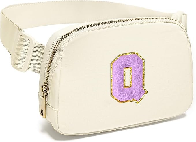 Gitus Gifts for 8 9 10 11 12 Year Old Girls Belt Bag Fanny Pack Crossbody Bags with Initial Letter Patch Cute Stuff Birthday Gifts for Teen Girls Women Personalized Trend Stuff (Ivory-Q)