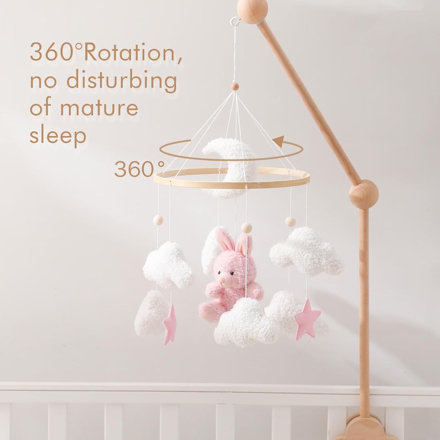 EERKEOD Baby Crib Mobile Bunny Nursery Mobile for Boys Girls Teddy Velvet Mobile Nursery Decor for Infant Bedroom Hanging Baby Mobile for Bassinet Newborn Baby Gift（Pink Bunny）