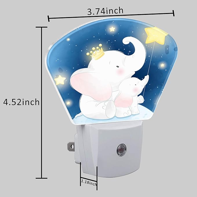 Cute Elephant Mother and Child Night Light for Kids, Elephant Sitting in Moon LED Night Light Plug into Wall with Dusk to Dawn Sensor for Girls Boys Bedroom, Kitchen, Bathroom, Stairs Decor