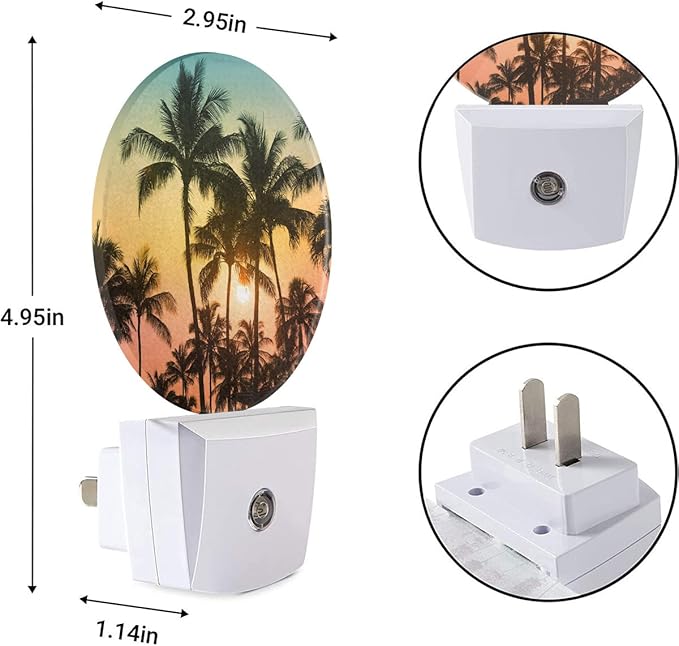 EKOBLA Palm Tree Night Lights Plug into Wall Beach Sunset Plug-in Nightlights Auto Sensor LED Lighting 0.5W Sleep Friendly for Bathroom Bedroom Stairway Hallway Kitchen
