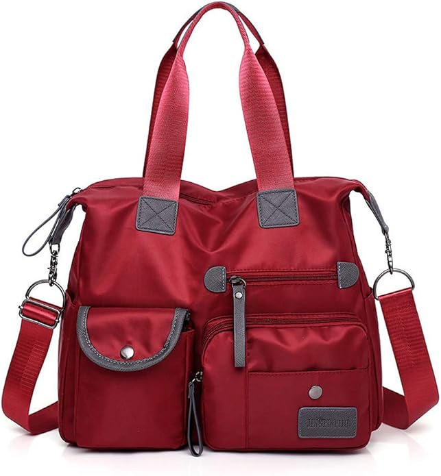 MINTEGRA Nylon Tote Bag for Women Multi Pocket Shoulder Bag Waterproof Diaper Crossbody Bag