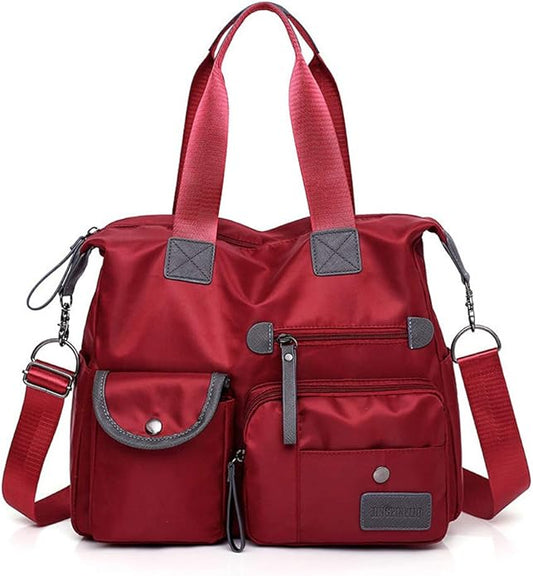 MINTEGRA Nylon Tote Bag for Women Multi Pocket Shoulder Bag Waterproof Diaper Crossbody Bag