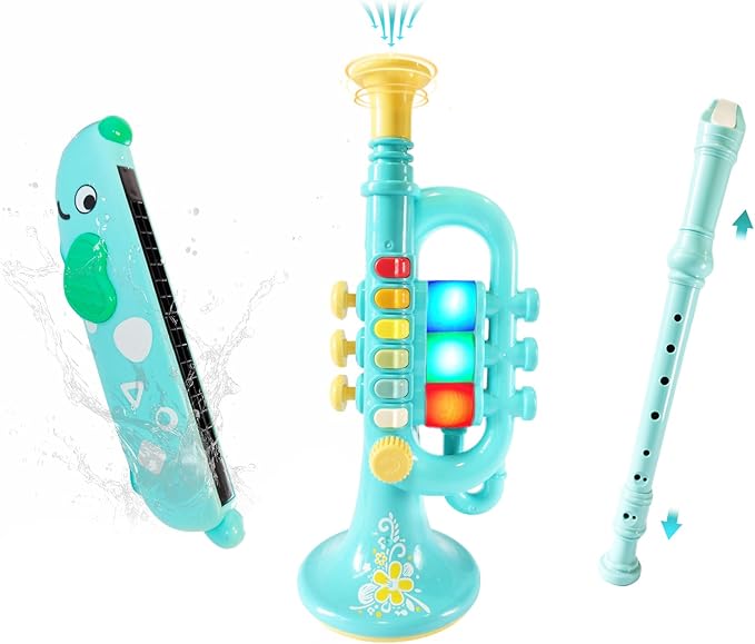 Kids Musical Instruments Toys 3 in 1, Trumpet Harmonica Recorder Set with Storage Bag, Educational Music Toys for Children Ages 3 4 5 6 7, Gifts for Boys Girls