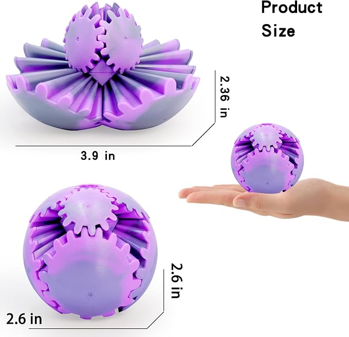 4PCS Gear Ball 3D Printed Spin Ball or Cube Fidget Toy, 2.6 Inch Gear Sphere Fidget Toy,Fidget Gear Sphere Toy for Stress and Anxiety Relief, Gear Sphere Desk Toy for Adults & Kids