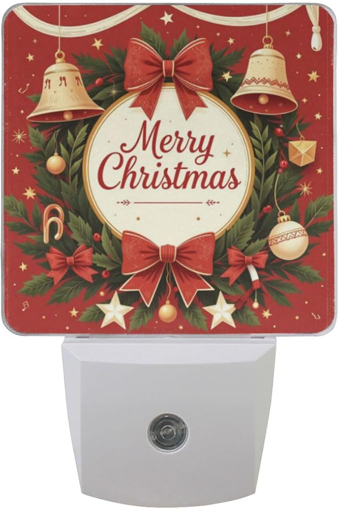 Aslsiy Night Light for Kids Merry Christmas Garland Bell (3) Plug in Wall Lamp LED Dusk to Dawn Sensor Energy Saving Nightlight for Boys Girls Men Women