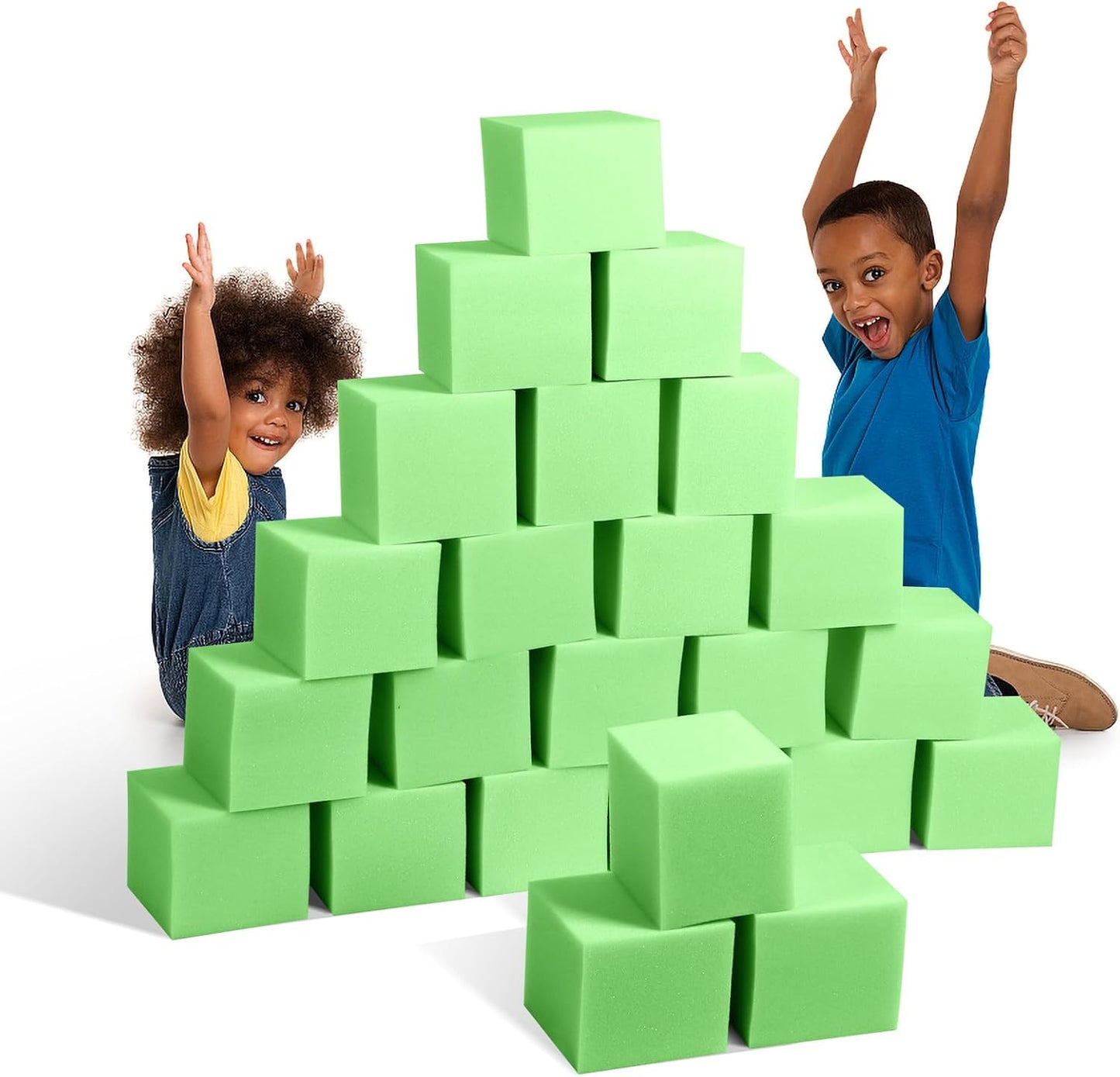 Foam Pit Cubes, 24 PCS 5 Inches Gymnastics Foam Blocks Trampoline Blocks, Multi-Sport Protective Padding for Freerunning, Trampoline, Parkour, Skate Parks & BMX - Green