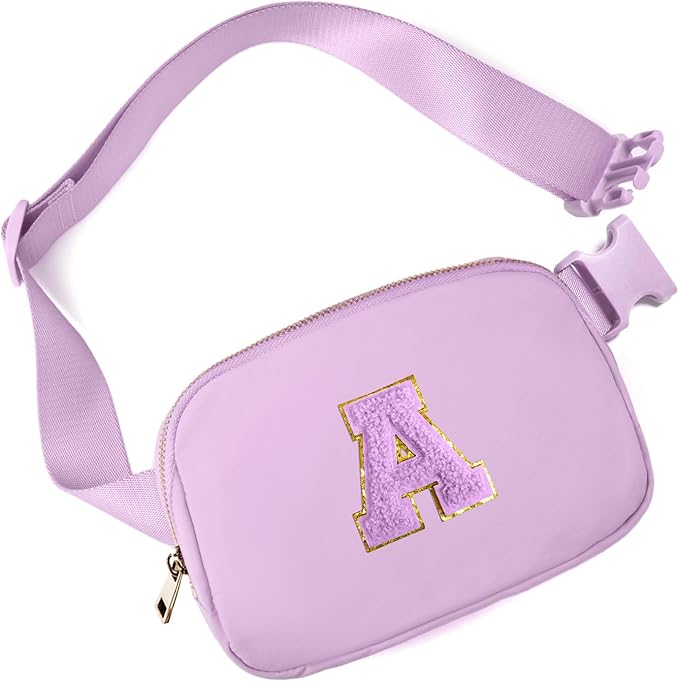 Gitus Gifts for 8 9 10 11 12 Year Old Girls Belt Bag Fanny Pack Crossbody Bags with Initial Letter Patch Cute Stuff Birthday Gifts for Teen Girls Women Personalized Trend Stuff (Lavender-A)
