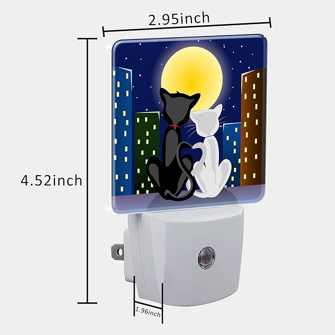 Night Light for Kids Girls Boys, Romantic Couple Cats Under Moon LED Night Light Plug into Wall with Dusk to Dawn Sensor for Room Decor, Hallway, Kitchen, Bathroom, Nursery, Stairs