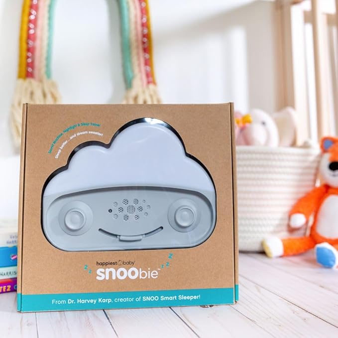 Happiest Baby SNOObie Smart White Noise Machine - Portable Baby Sound Machine with Night Light - 12 Soothing Sounds for Sleep Training, Grey
