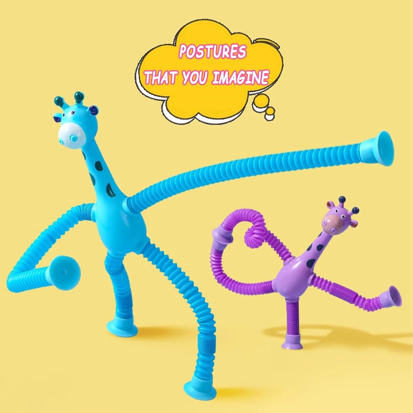 4 Pcs Telescopic Suction Cup Giraffe Toy, Funny Pop Tubes Sensory Toy for Toddlers, Educational Fidget Toys for Anxiety Kids for 3 4 5 6 7 8 9 Year Old Boys Girls