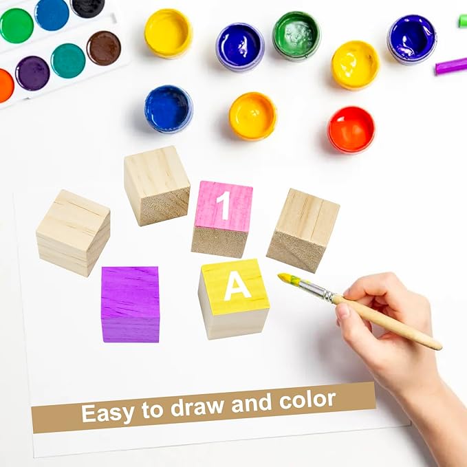 120 Pcs 1 Inch Solid Wood Cubes - Natural Unfinished Mini Blocks for DIY Miniatures Crafts, Puzzle Making, Painting & Wood Carving Art Projects