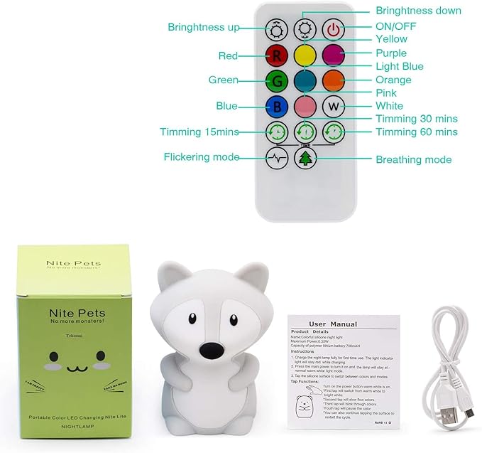 Night Light for Kids, Bedside lamp, Bedroom Light, LEDs Lights, lamp Kids, Baby Nursery lamp, Break Resistant, Eye Caring, Adjustable Brightness & Color, Touch Control - Medium Fox