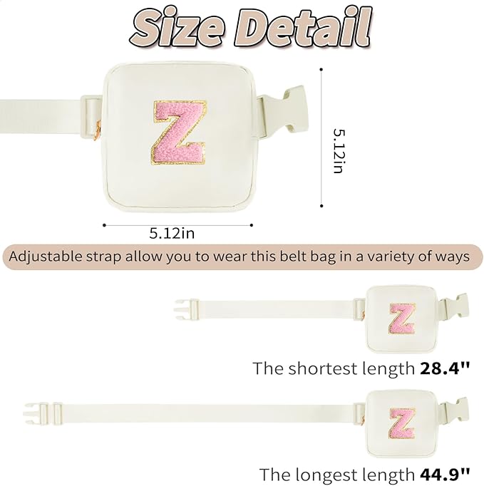 Mini Belt Bag Fanny Pack with Initials Letter Patch Small Crossbody Bags Cute Stuff Birthday Gifts for Teenager Girls Trendy Stuff for Teens - Initial Z,Cream