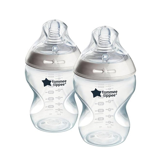 Tommee Tippee Natural Start Anti-Colic 9 oz BPA Free Baby Bottles, 0+ Months, Slow Flow Breast-Like Nipple, Self Sterilizing, Designed for Seamless Transition Between Bottle & Breast, Clear, Pack of 2