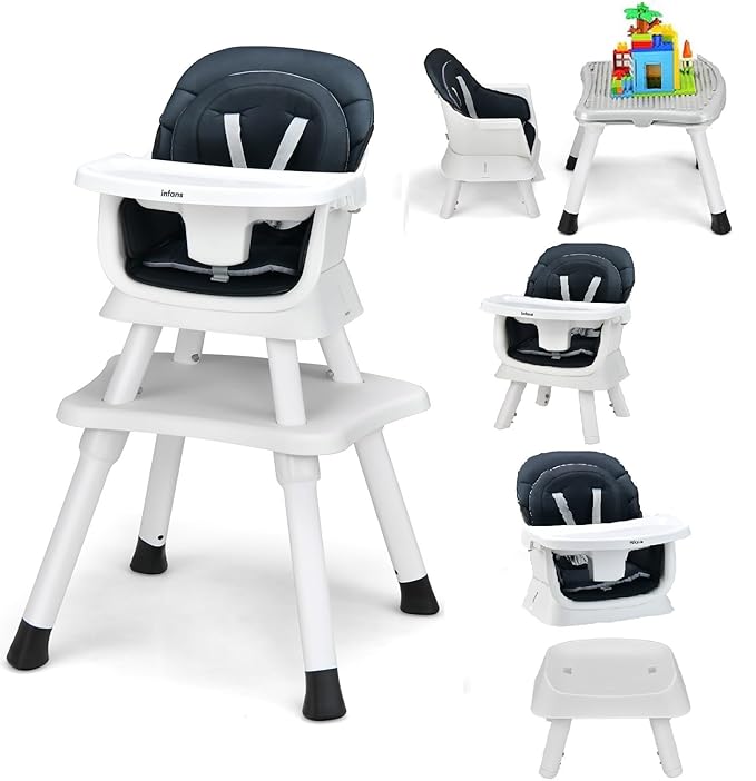 INFANS 8 in 1 Baby High Chair, Convertible Highchair for Babies and Toddlers, Infant Dining Booster Seat, Building Block Table, Kids Stool Table Chair Set with Removable Tray
