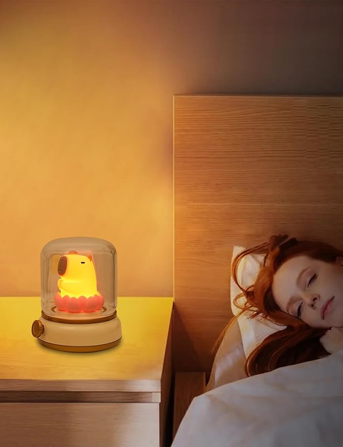 Lucky Capybara Night Light, Cute Rechargeable Lamp for Kids, Rotatable Brightness Adjustment, Lucky Capybara Gift (Yellow)