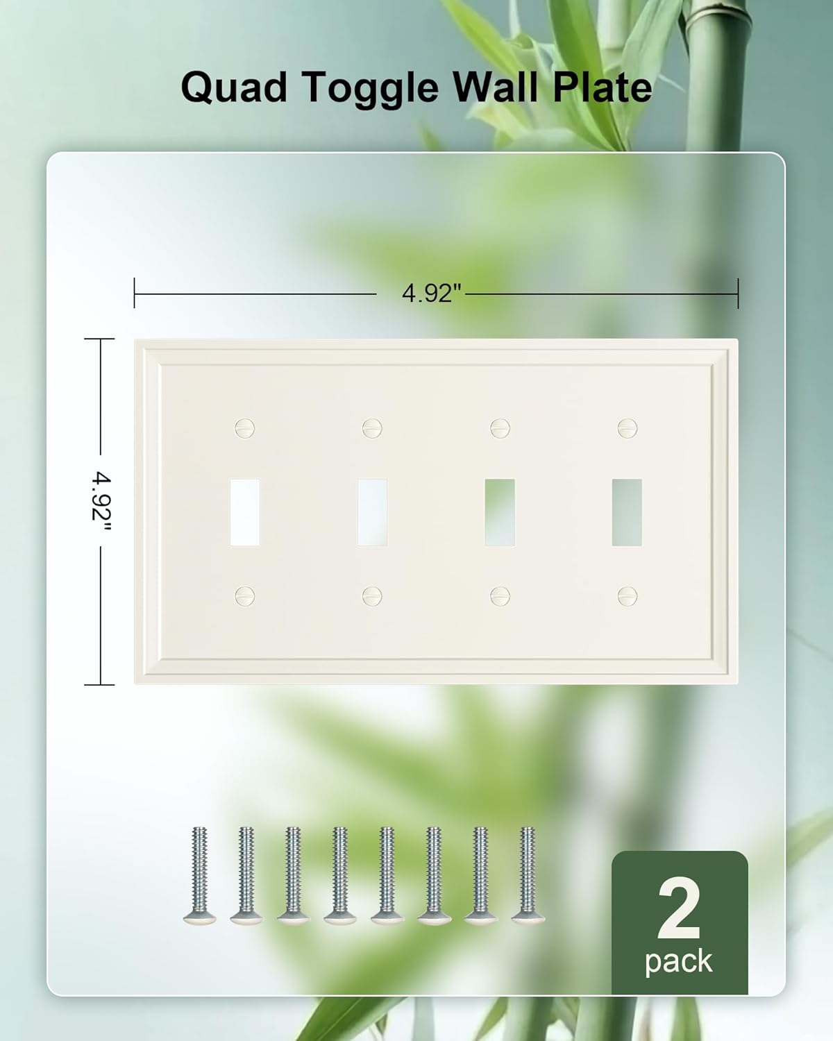 2-Pack Quad Toggle Light Switch Cover Plate, Light Almond Decorative Switch Plate Covers, Natural Bamboo Fiber 4 Gang Wall Plate, Corrosion Resistant
