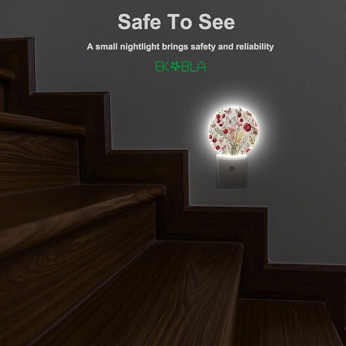 EKOBLA Vintage Flower Butterfly Night Light Floral Plug into Wall with Dusk to Dawn Light Sensors, Warm Nightlights for Bedroom, Bathroom, Hallway, Kitchen, Gifts for Girls Women