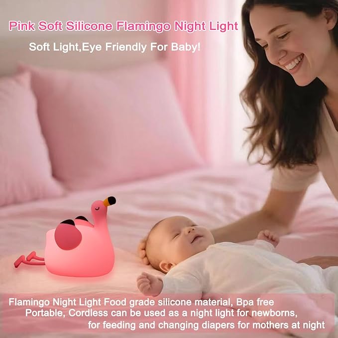Flamingo Night Light,Dimmable Silicone Animal Nursery Night Light,Pink Flamingo Lamp Decor for Kids Room Bedroom,Birthday Christmas Unique Gift for Kids boy Girls