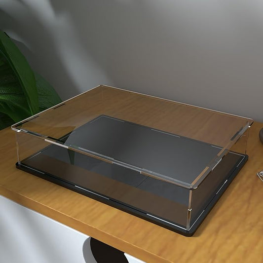 SVENJBB Large Display Case for Display, 16x13x4 Inch Acrylic Box for Book and Map, Clear Acrylic Display Cases with Matte Black Base for Collection Protection and Storage