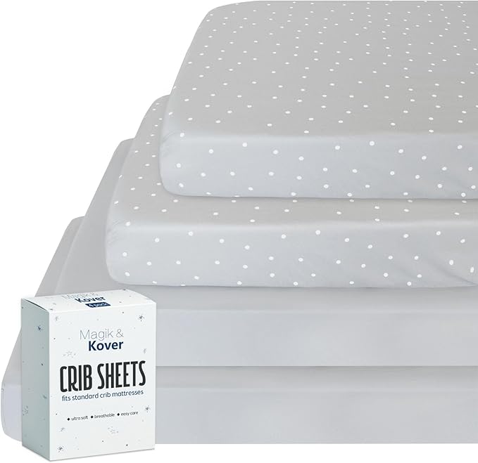 Crib Sheets for Boys 4 Pack, Fitted Baby Crib Sheet Neutral 52" x 28" for Standard Crib and Toddler Bed Mattress, Soft and Breathable Kid Toddler Sheets for Girls Boys, Grey