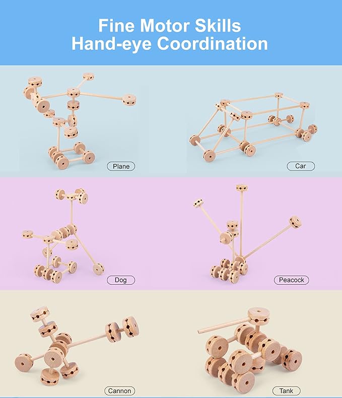 Wooden Building Blocks for Kids, STEM Preschool Learning Toys for Children, Educational Creative Construction Gift for Boys and Girls, 60 Pcs